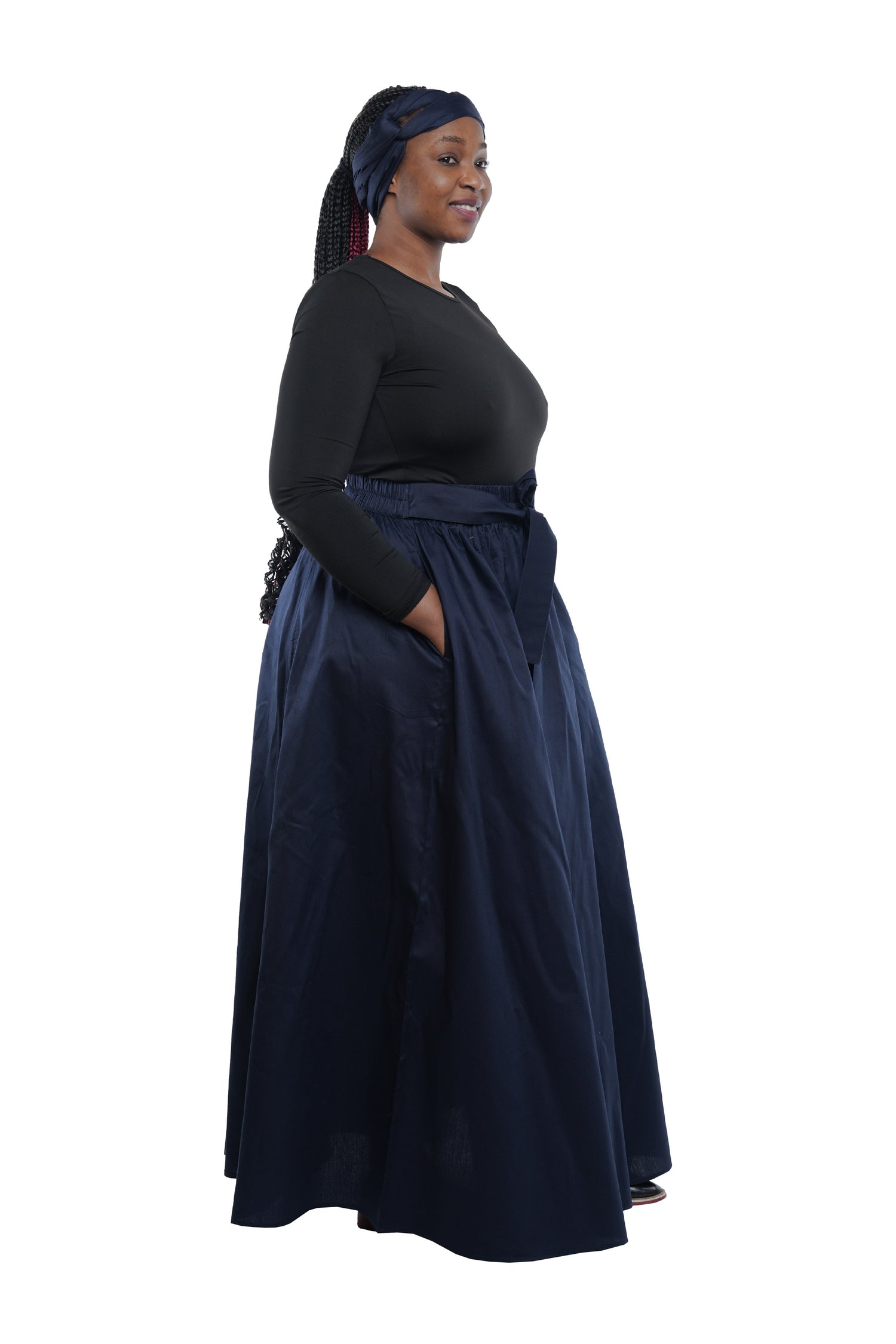 African Long Maxi Skirt 100% Cotton w/ Pockets &amp; Headwrap One Size 41” Length
