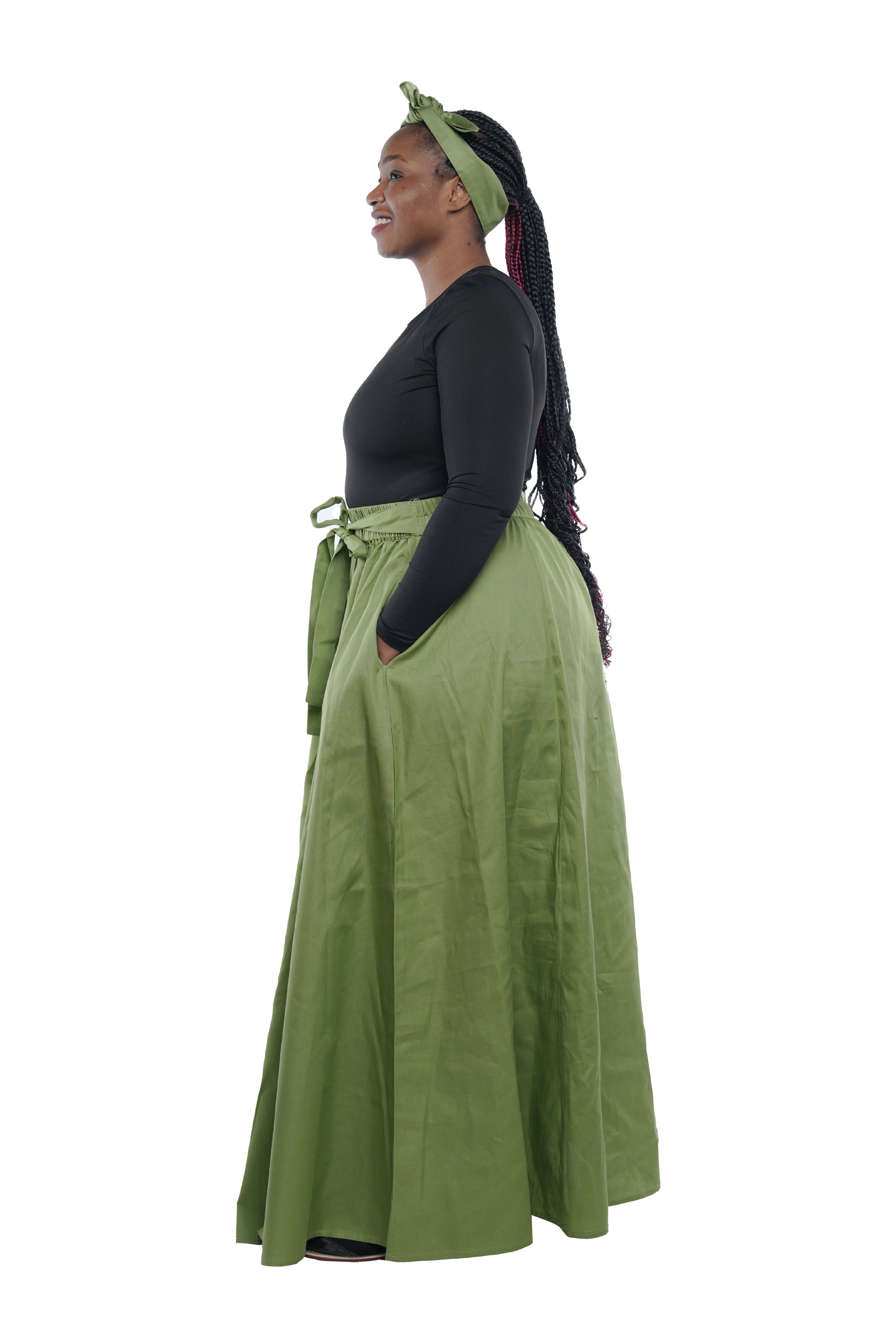 African Long Maxi Skirt 100% Cotton w/ Pockets &amp; Headwrap One Size 41” Length