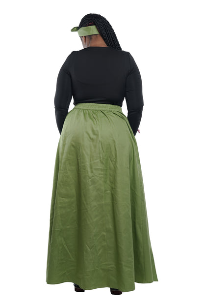 African Long Maxi Skirt 100% Cotton w/ Pockets &amp; Headwrap One Size 41” Length