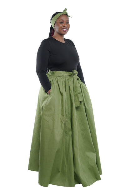 African Long Maxi Skirt 100% Cotton w/ Pockets &amp; Headwrap One Size 41” Length