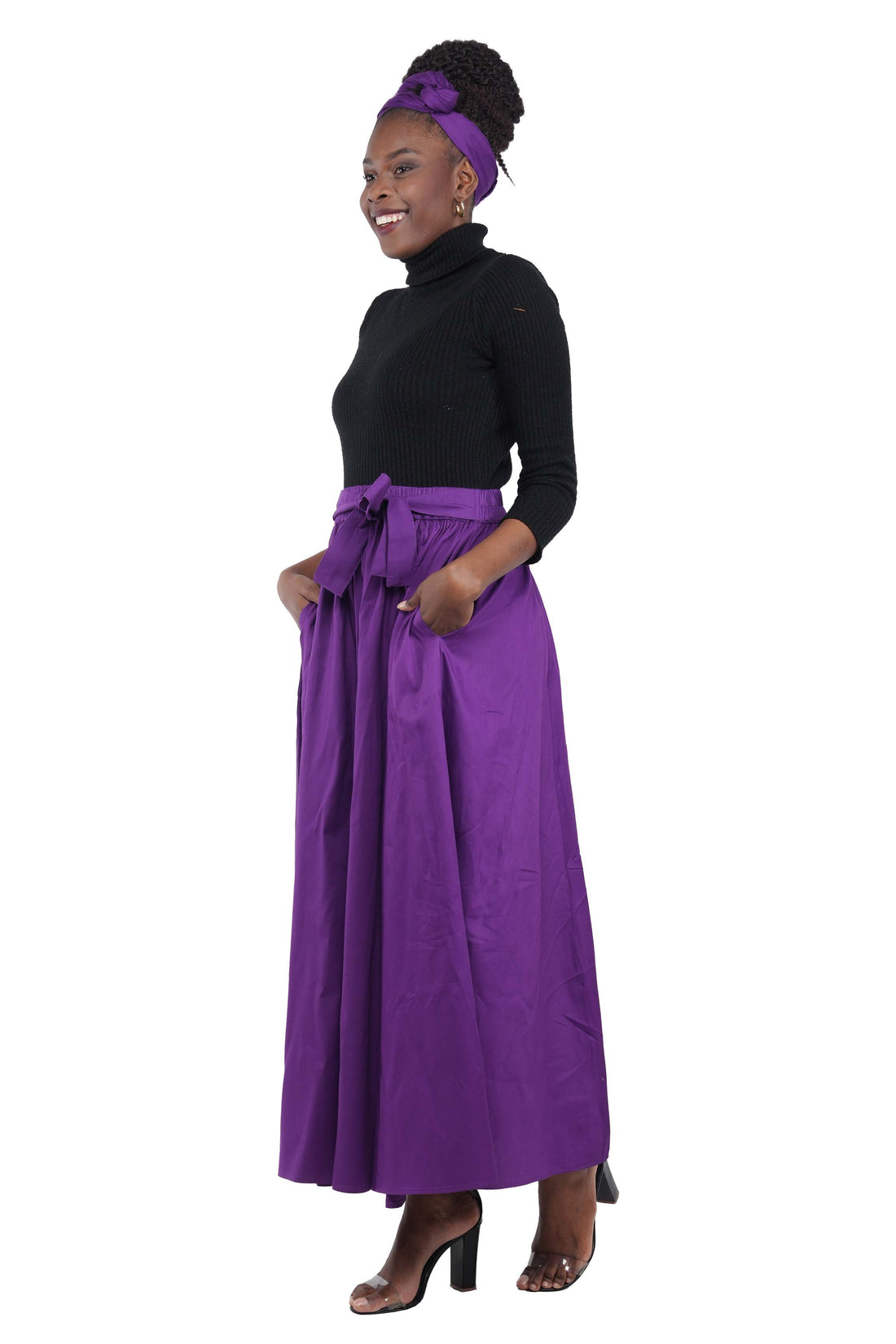 African Long Maxi Skirt 100% Cotton w/ Pockets &amp; Headwrap One Size 41” Length