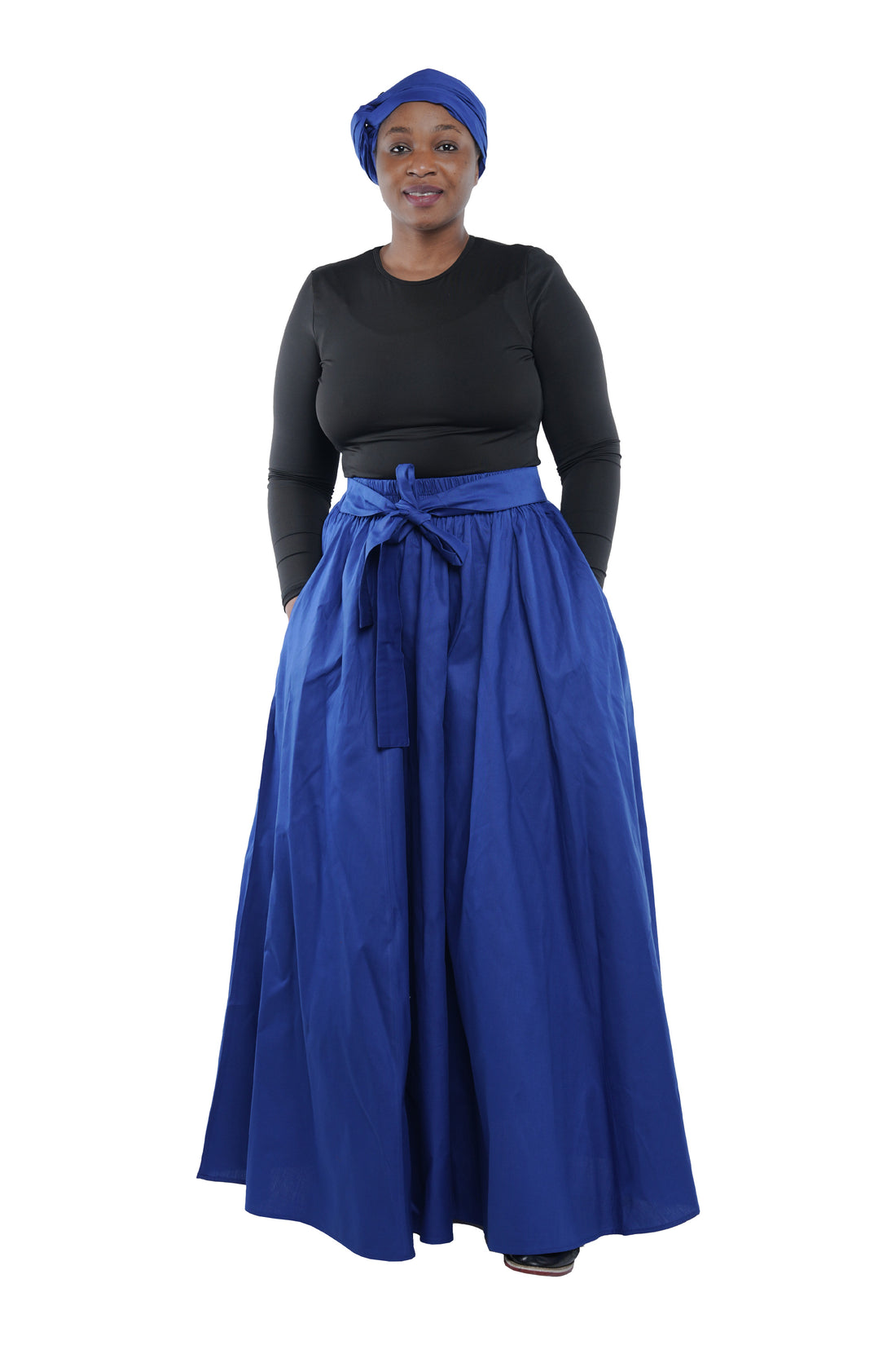African Long Maxi Skirt 100% Cotton w/ Pockets &amp; Headwrap One Size 41” Length