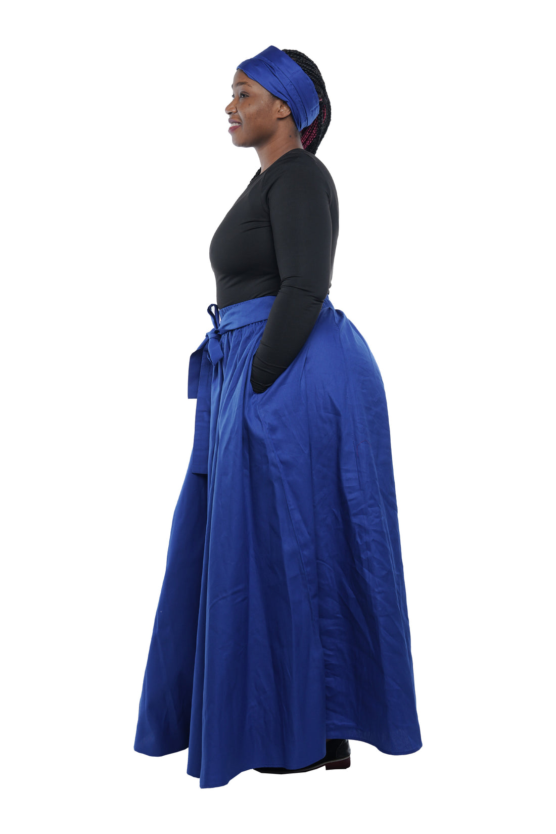 African Long Maxi Skirt 100% Cotton w/ Pockets &amp; Headwrap One Size 41” Length