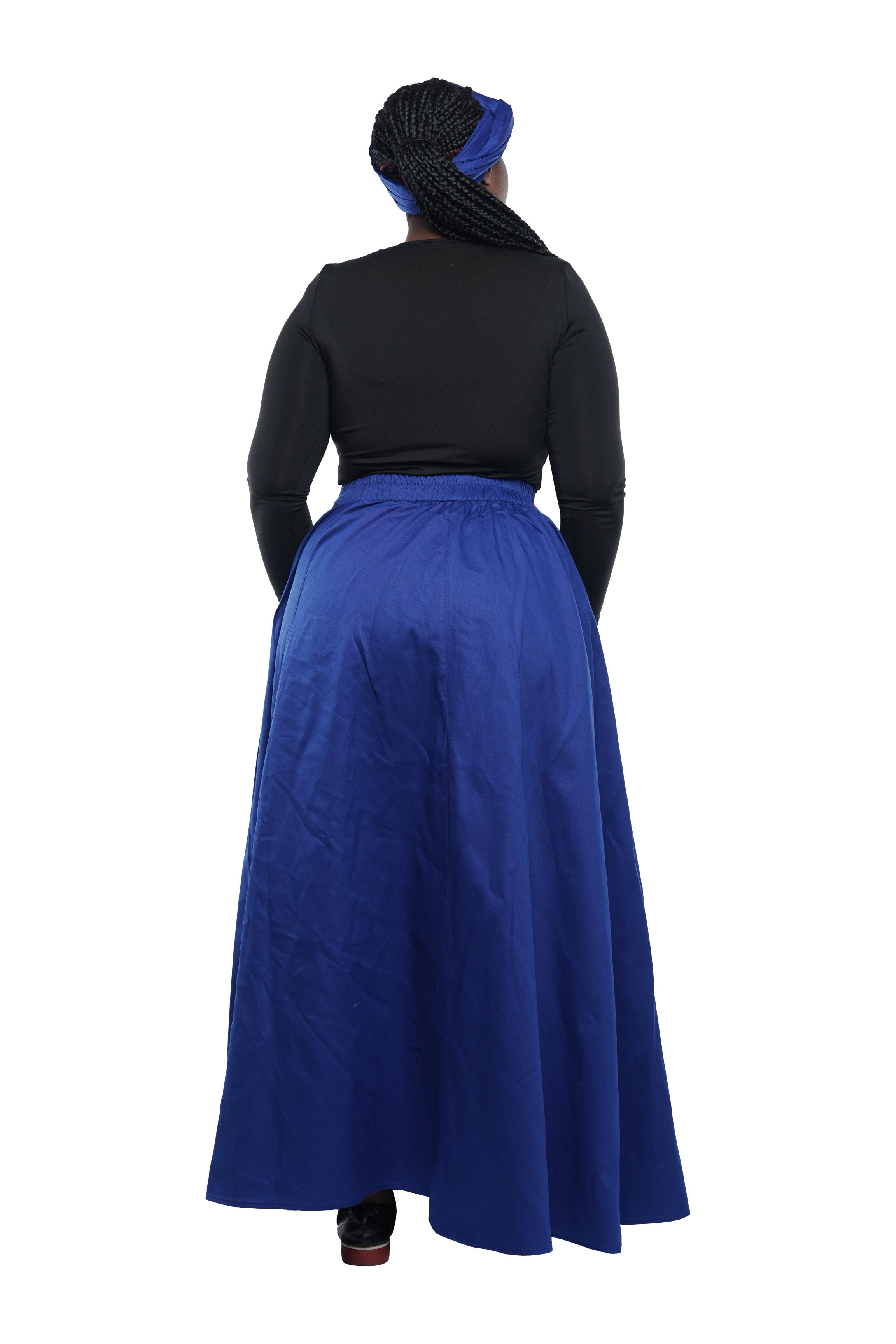 African Long Maxi Skirt 100% Cotton w/ Pockets &amp; Headwrap One Size 41” Length