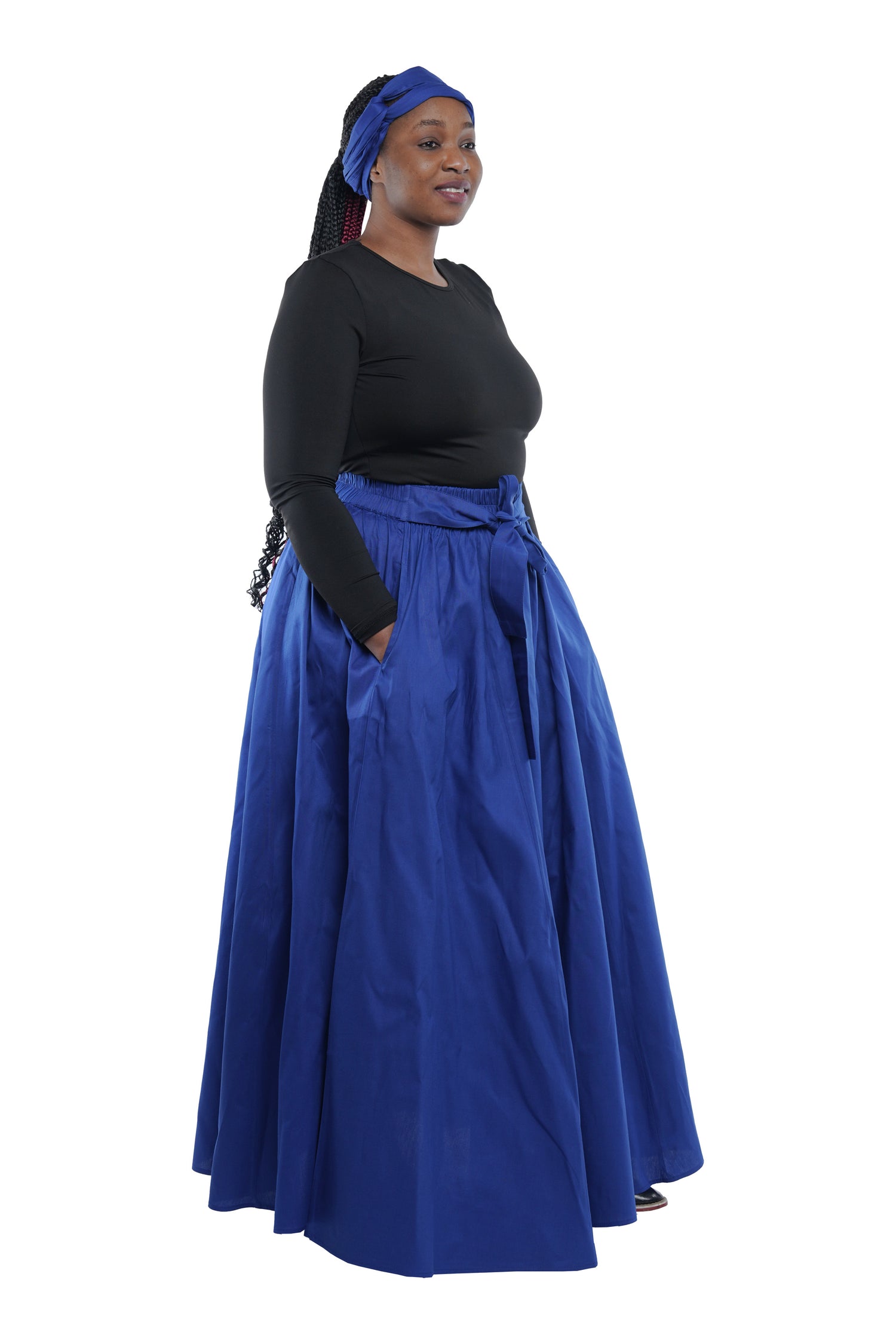 African Long Maxi Skirt 100% Cotton w/ Pockets &amp; Headwrap One Size 41” Length