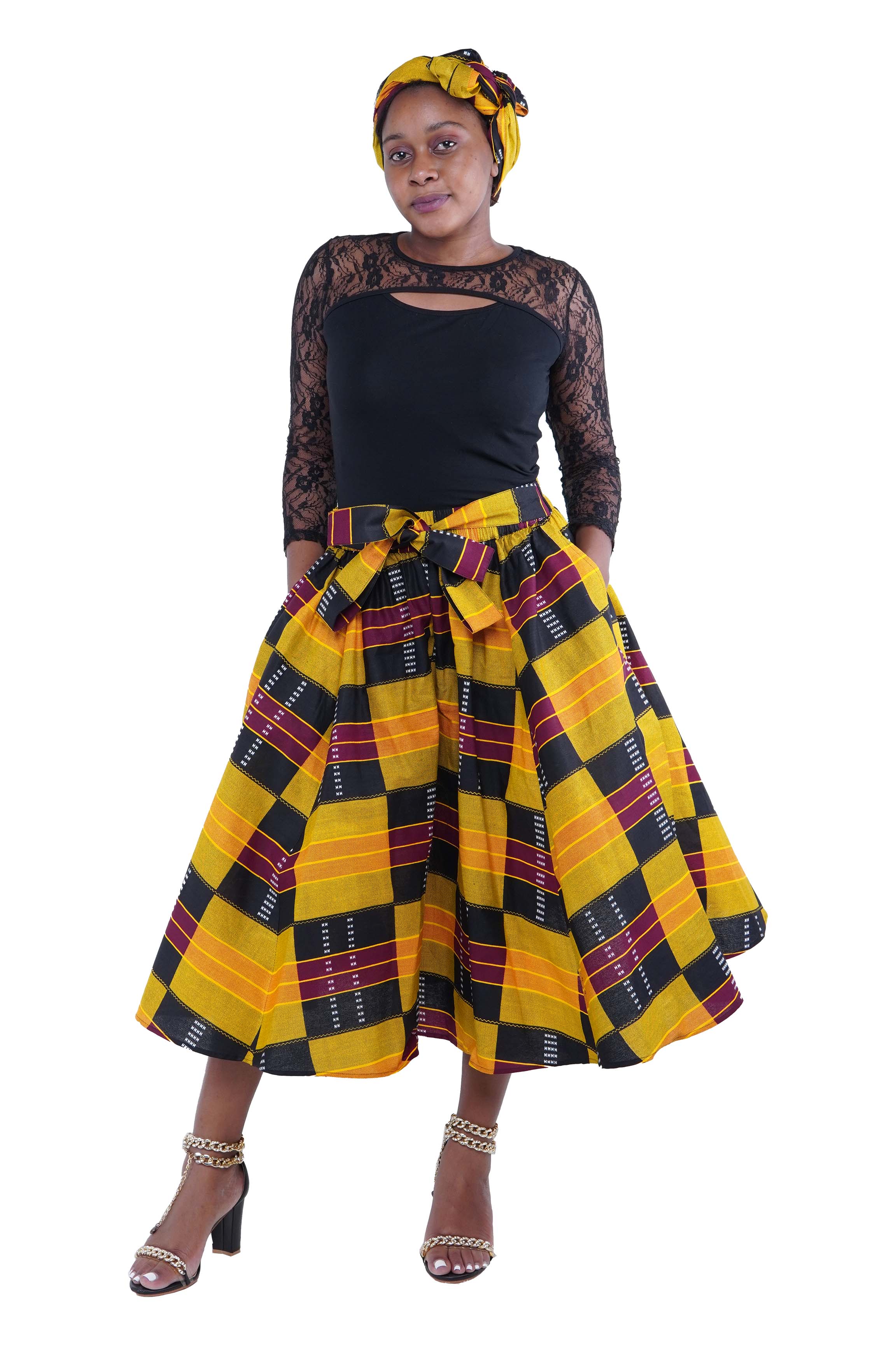 African Women Casual Traditional Kente Midi Skirt