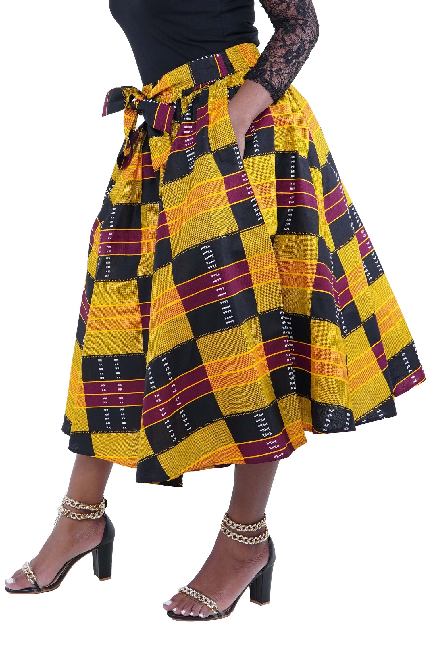 African Women Casual Traditional Kente Midi Skirt