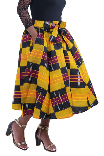 African Women Casual Traditional Kente Midi Skirt