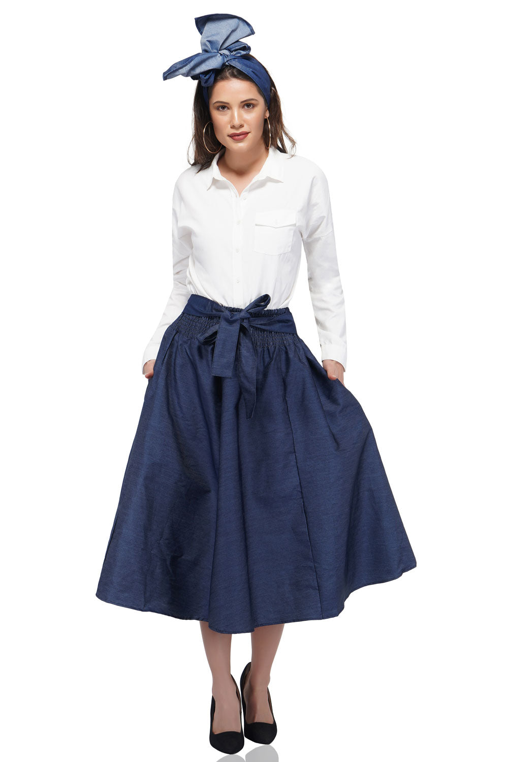 Blue Denim Midi/Calf Length Skirt