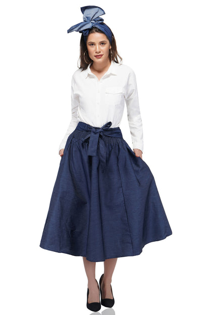 Blue Denim Midi/Calf Length Skirt