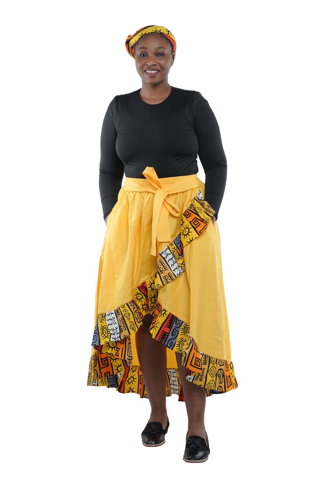 African Trim High Low Ruffled Skirt