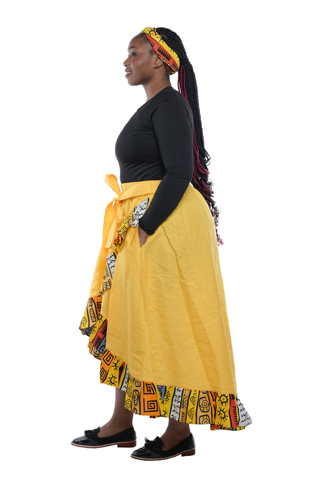 African Trim High Low Ruffled Skirt