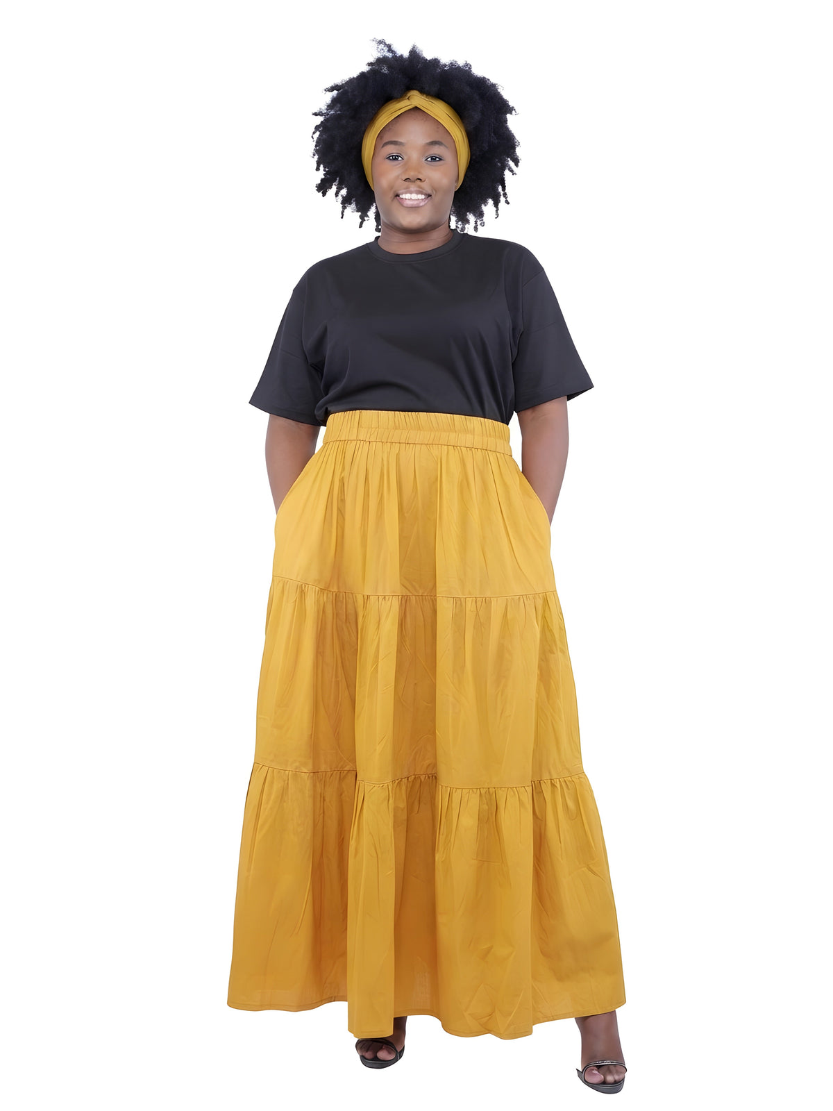 Mustard Long Maxi Tiered Skirt | One Size