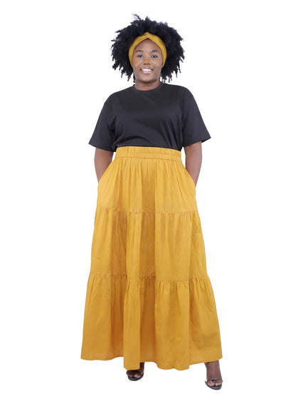 Mustard Long Maxi Tiered Skirt | One Size