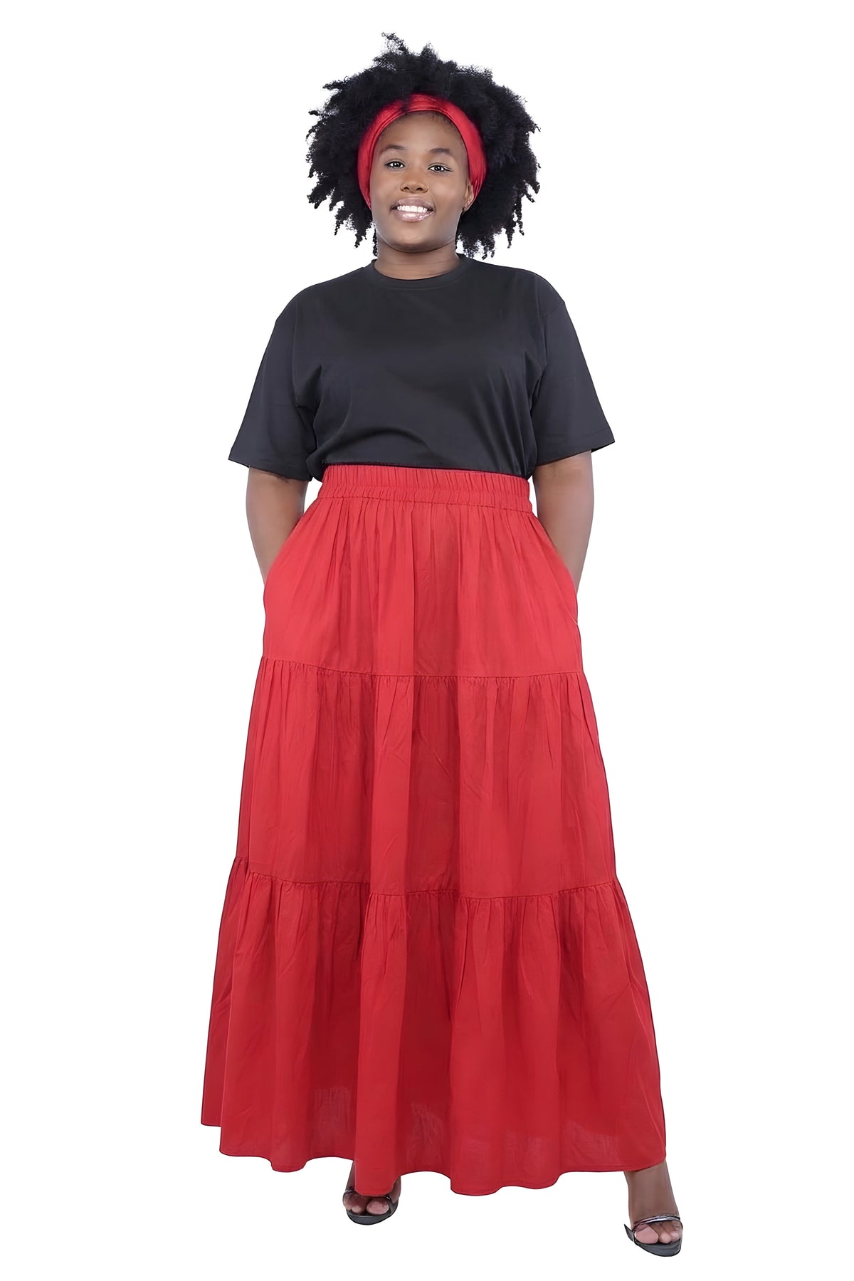 Red Long Maxi Tiered Skirt | One Size
