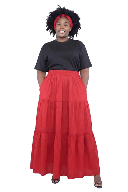 Red Long Maxi Tiered Skirt | One Size