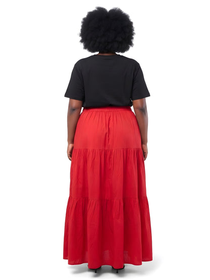 Red Long Maxi Tiered Skirt | One Size