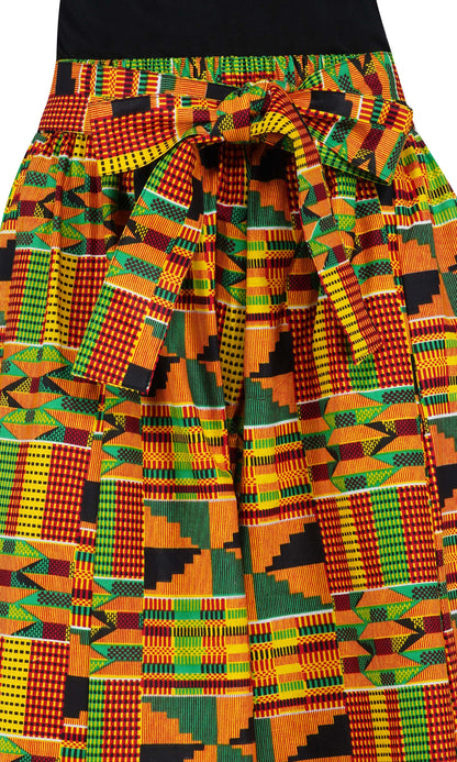 African Palazzo Pants Set w/ Headwrap | Wide Leg Cotton Pants w/ Belts &amp; Pockets, One Size Ankara