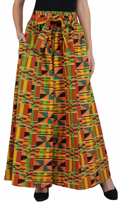 African Palazzo Pants Set w/ Headwrap | Wide Leg Cotton Pants w/ Belts &amp; Pockets, One Size Ankara