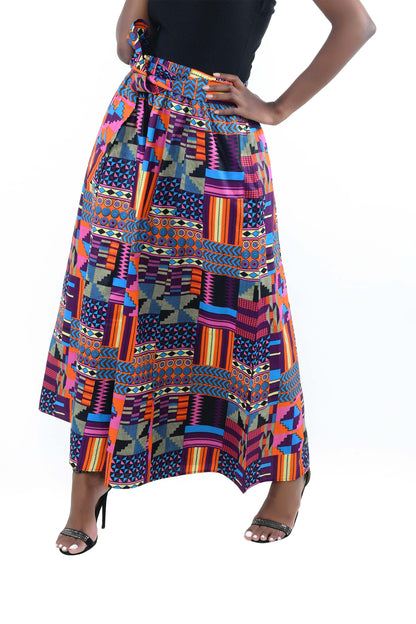 African Palazzo Pants Set w/ Headwrap | Wide Leg Cotton Pants w/ Belts &amp; Pockets, One Size Ankara