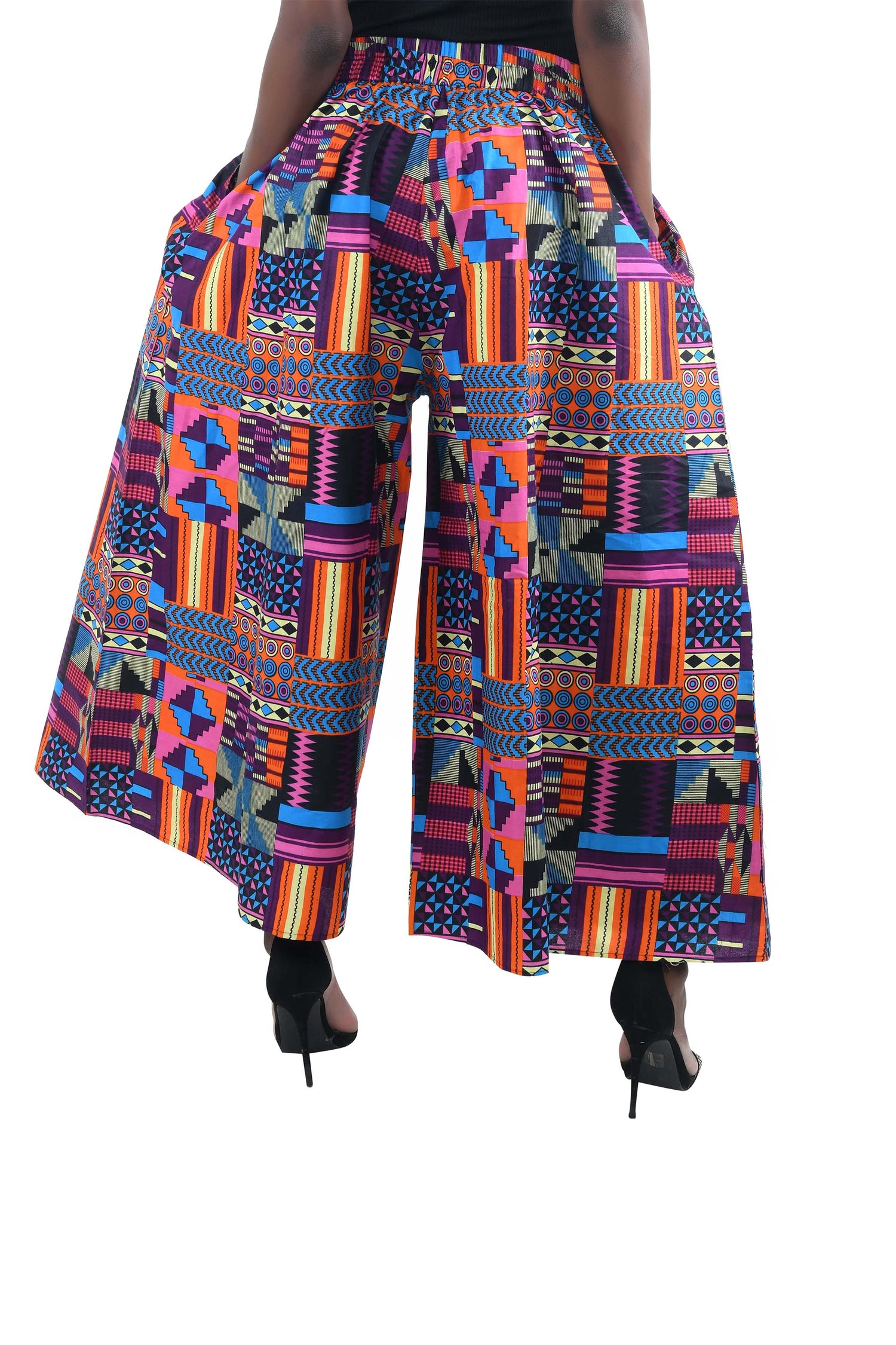 African Palazzo Pants Set w/ Headwrap | Wide Leg Cotton Pants w/ Belts &amp; Pockets, One Size Ankara
