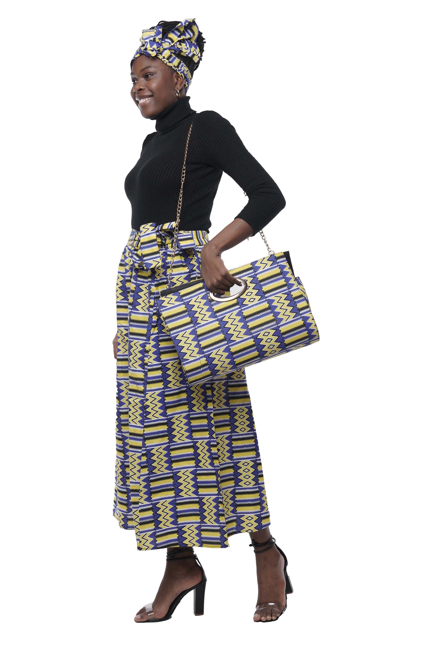 African Wide Palazzo Pants &amp; Matching Handbag Set