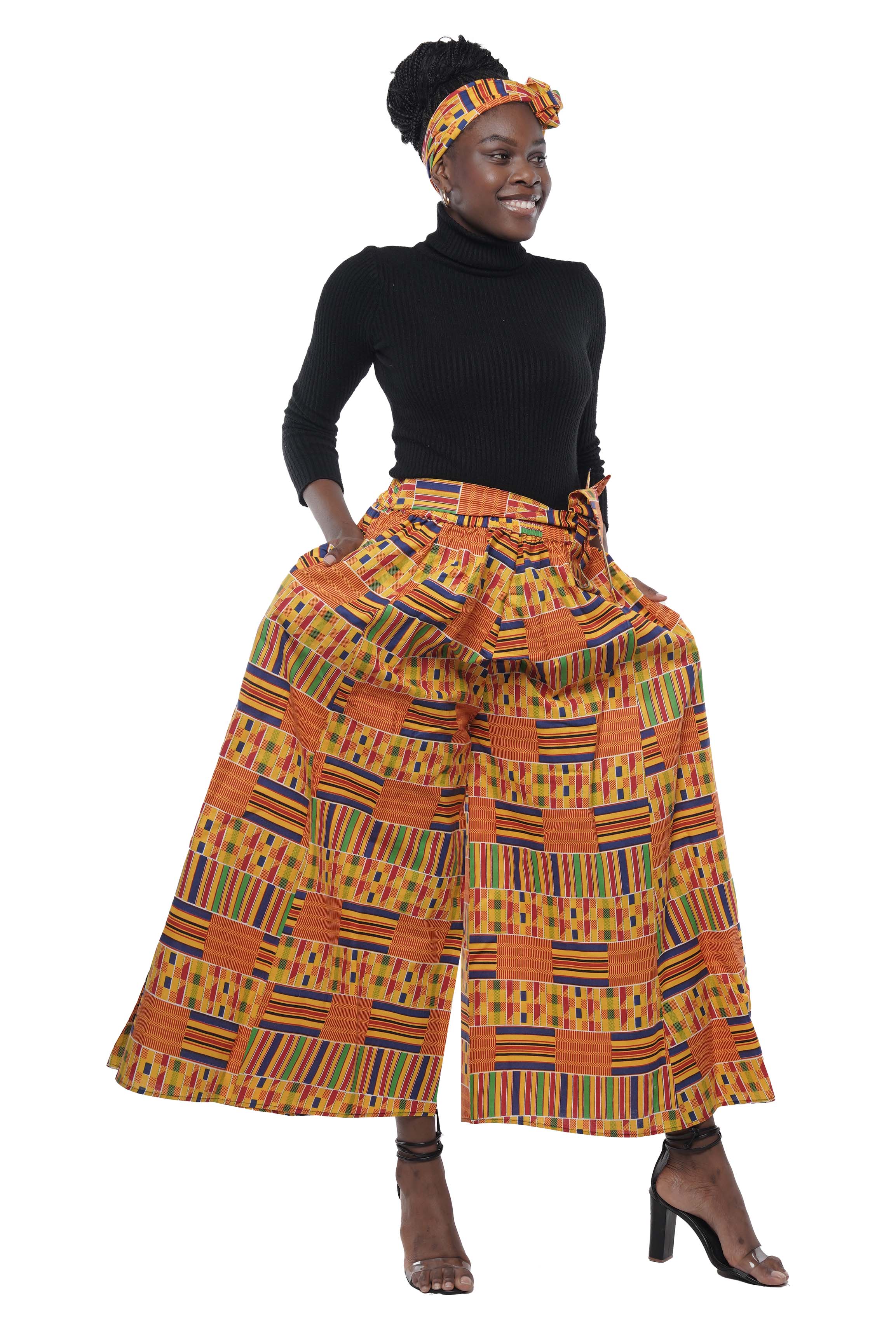 Ankara Style Palazzo Wide Leg Pants and store Headwrap Set