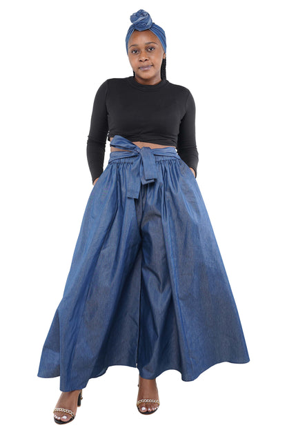 Blue Denim Palazzo Pants | One Size