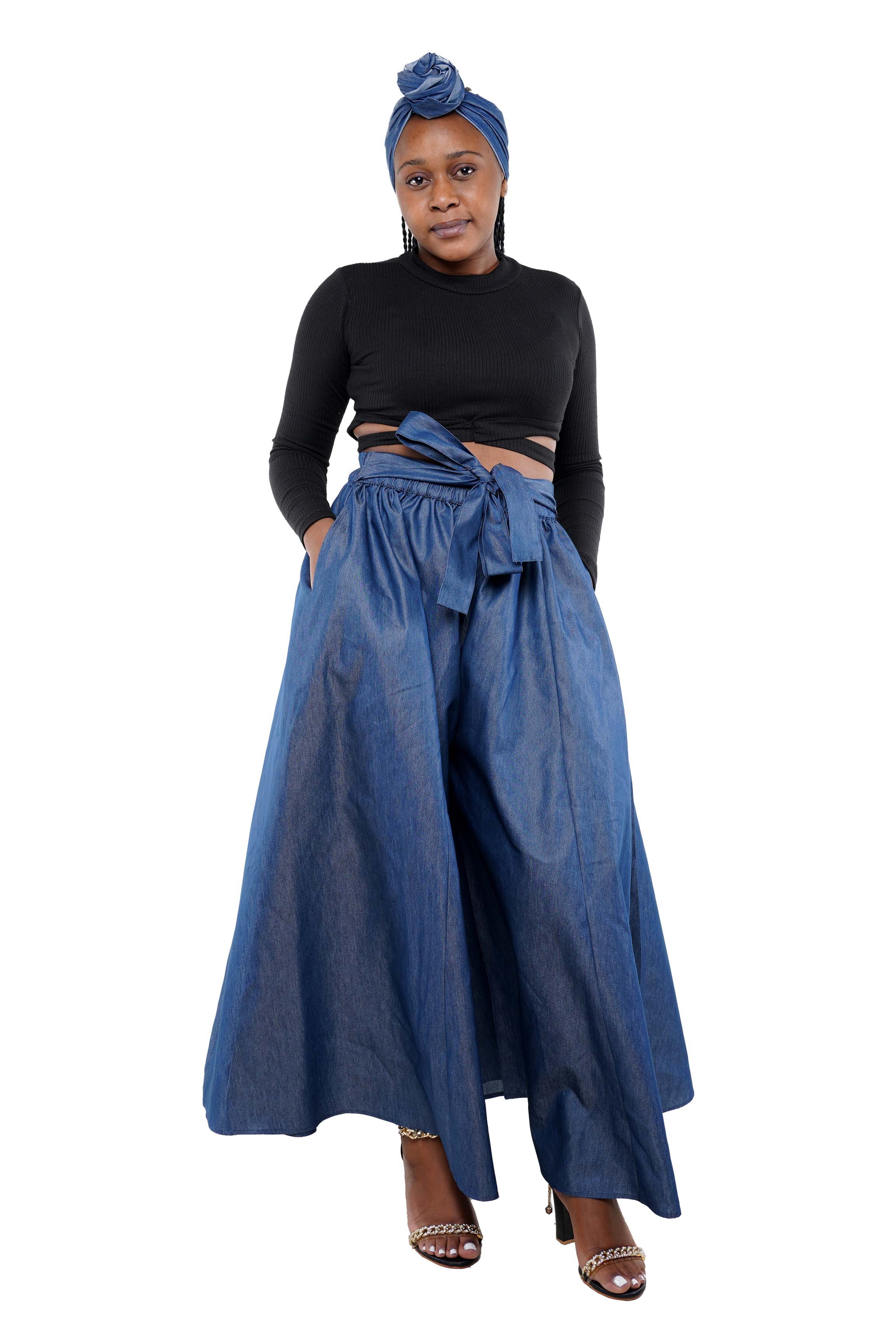Blue Denim Palazzo Pants | One Size