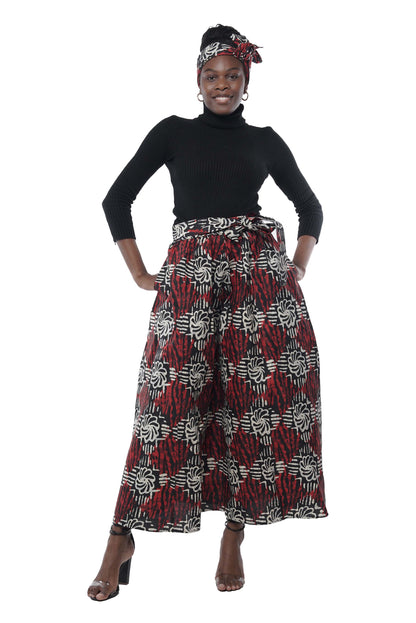 African Palazzo Pants Set w/ Headwrap | Wide Leg Cotton Pants w/ Belts &amp; Pockets, One Size Ankara