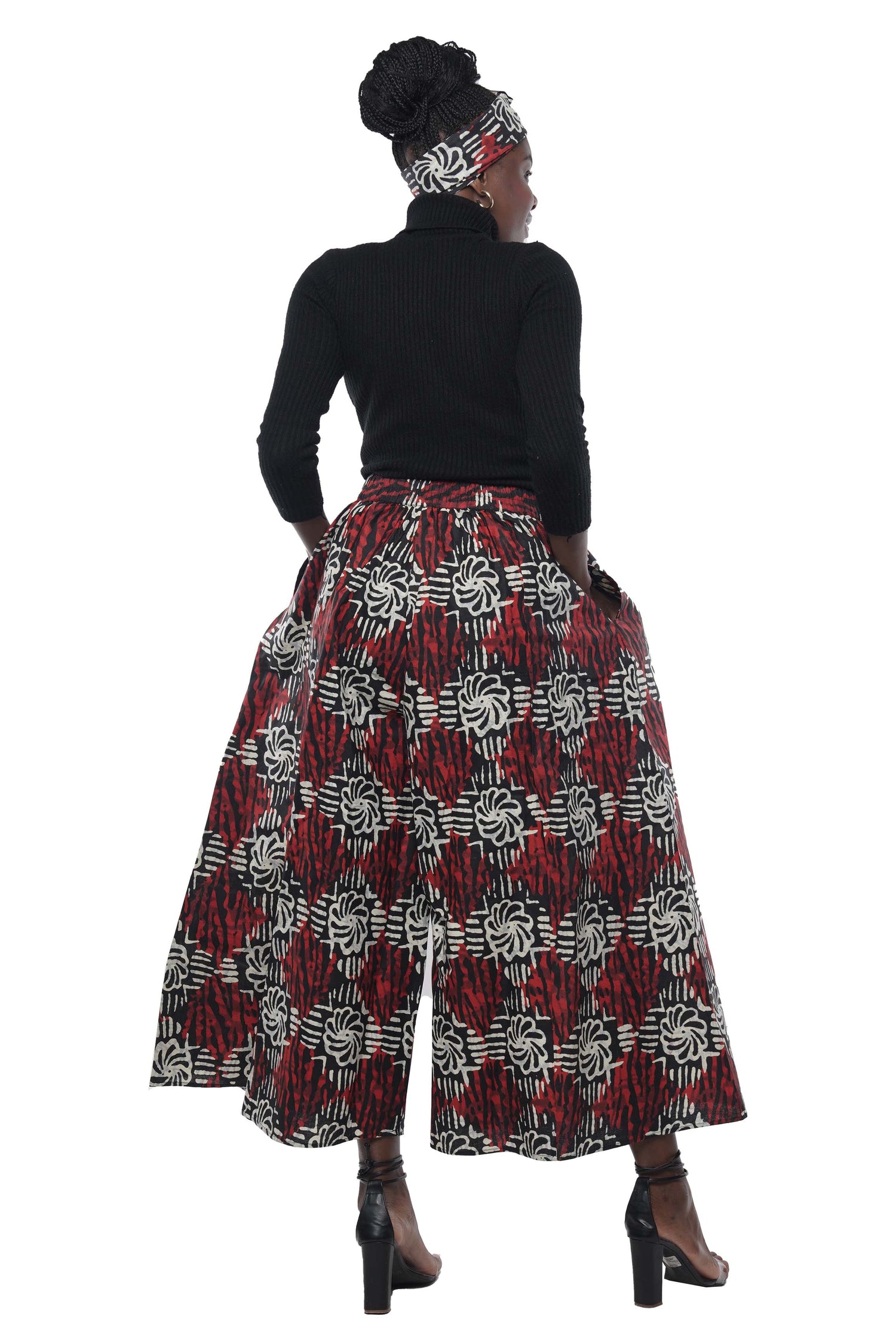 African Palazzo Pants Set w/ Headwrap | Wide Leg Cotton Pants w/ Belts &amp; Pockets, One Size Ankara