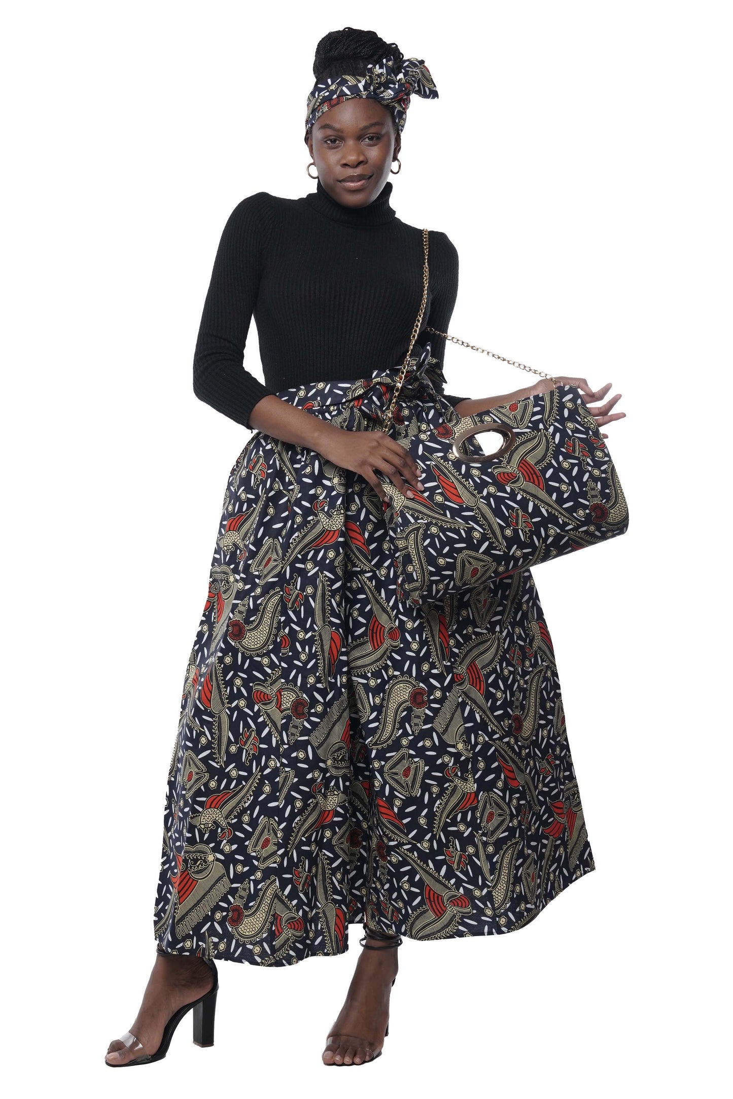 African Wide Palazzo Pants & Matching Handbag Set