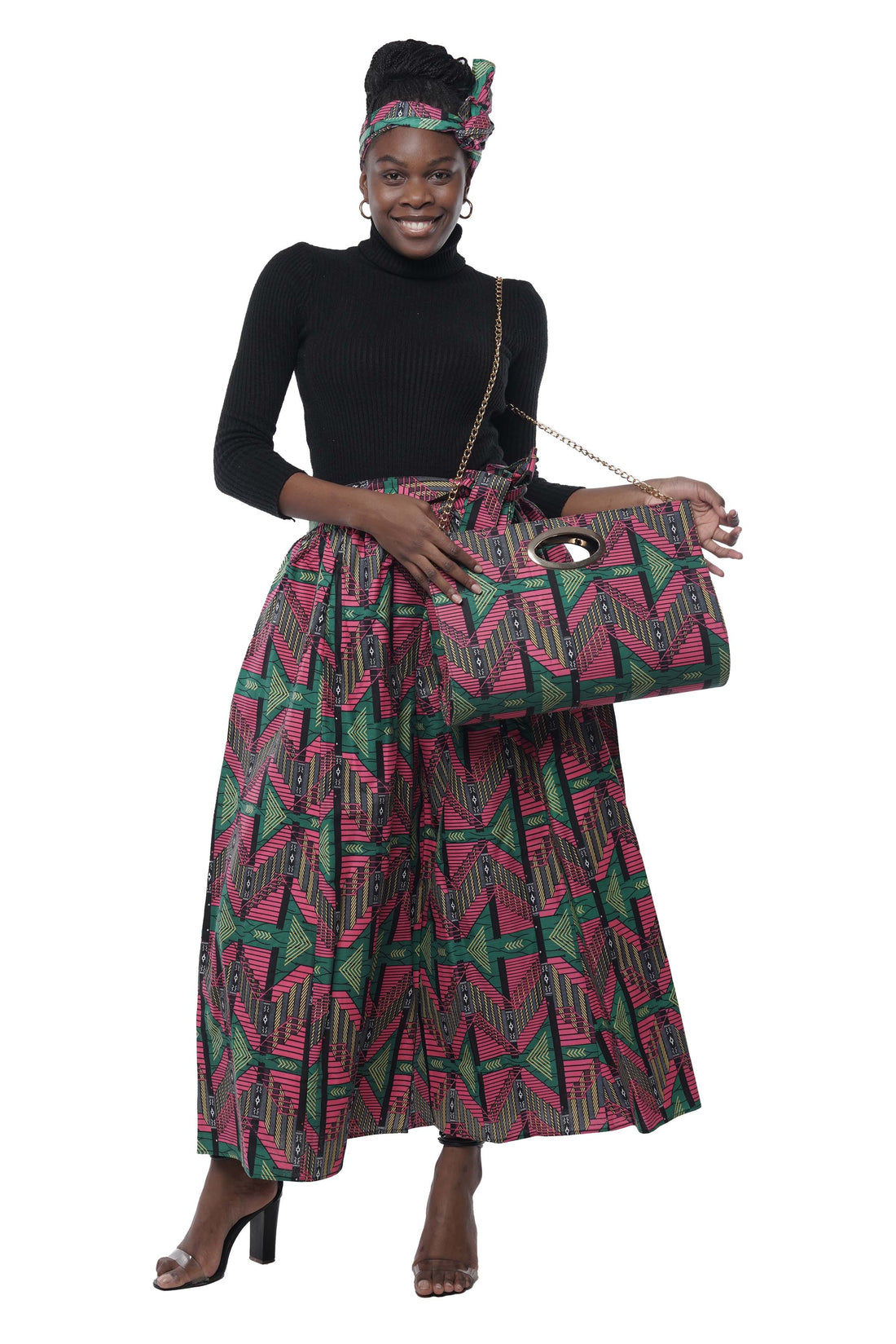 African Wide Palazzo Pants &amp; Matching Handbag Set