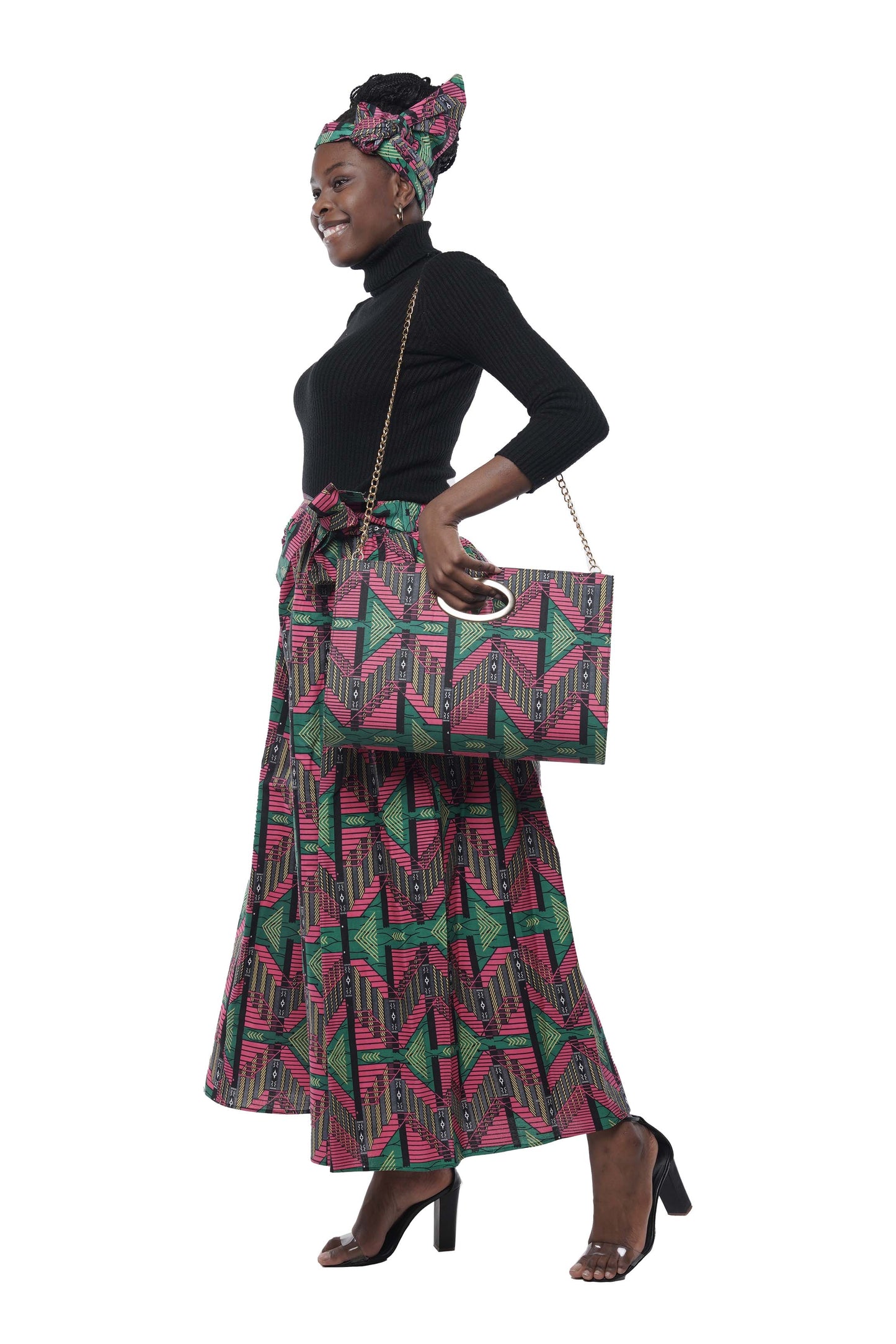 African Wide Palazzo Pants & Matching Handbag Set