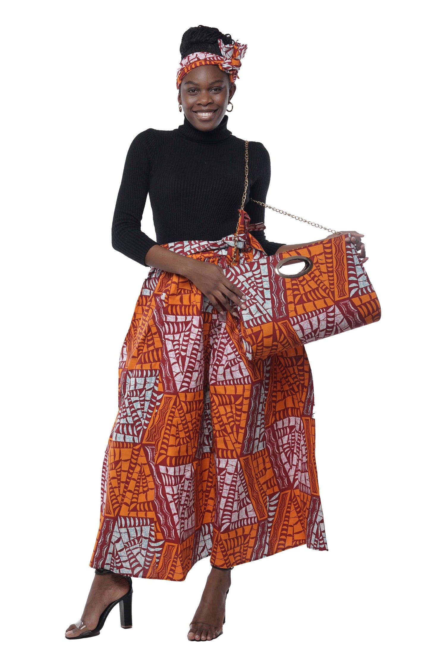 African Wide Palazzo Pants &amp; Matching Handbag Set