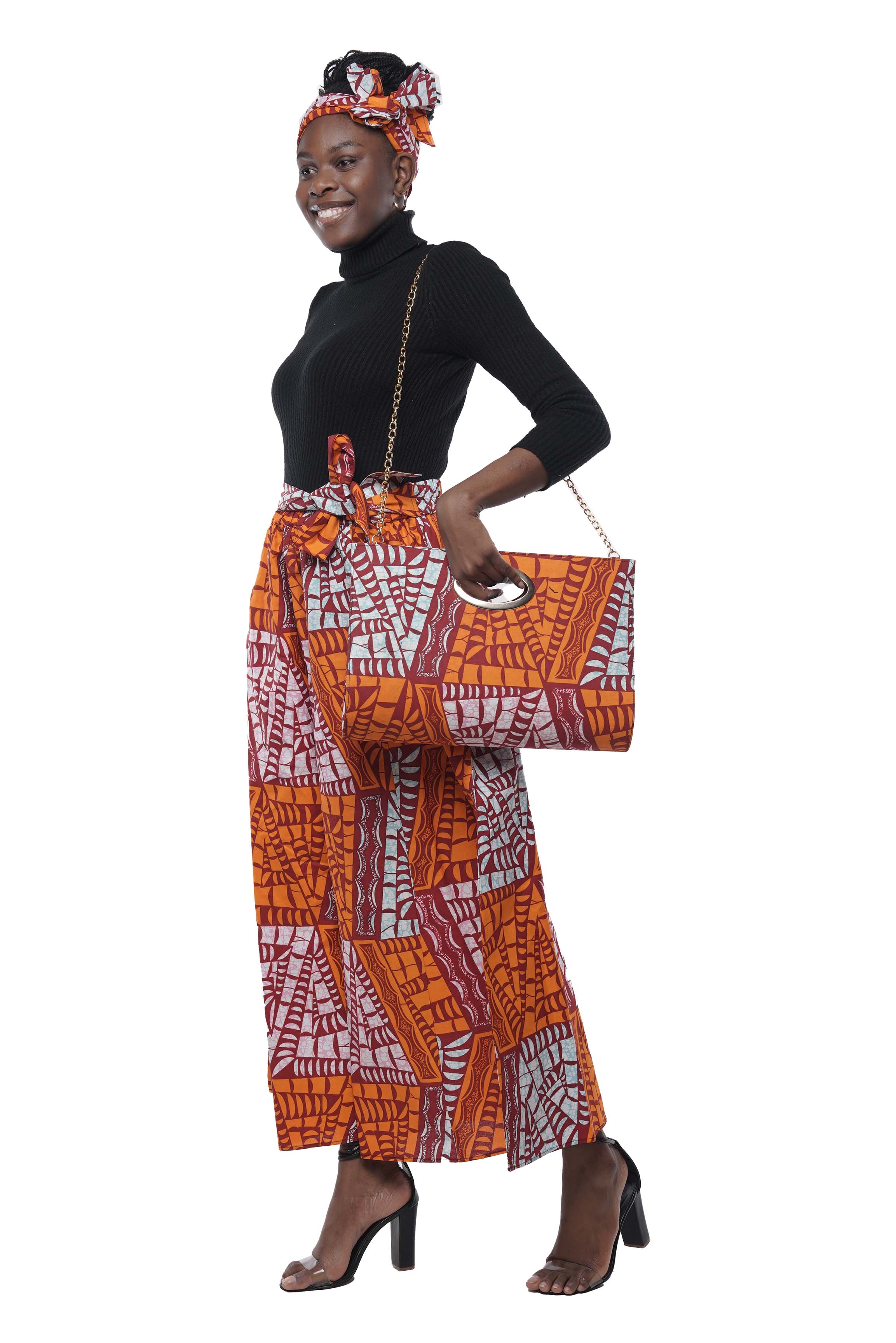 African Wide Palazzo Pants &amp; Matching Handbag Set