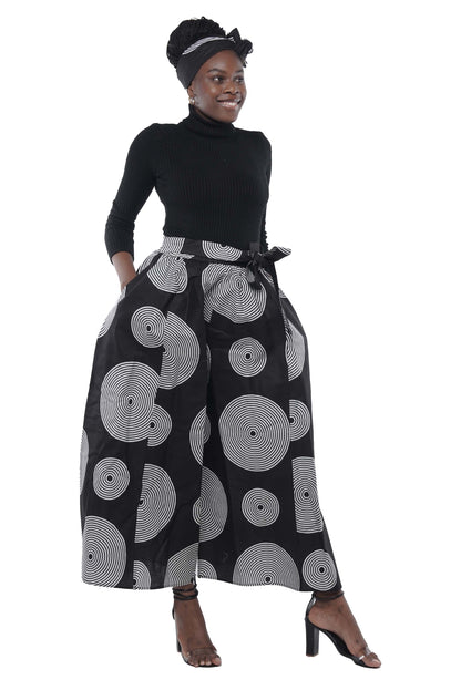 African Palazzo Pants Set w/ Headwrap | Wide Leg Cotton Pants w/ Belts &amp; Pockets, One Size Ankara