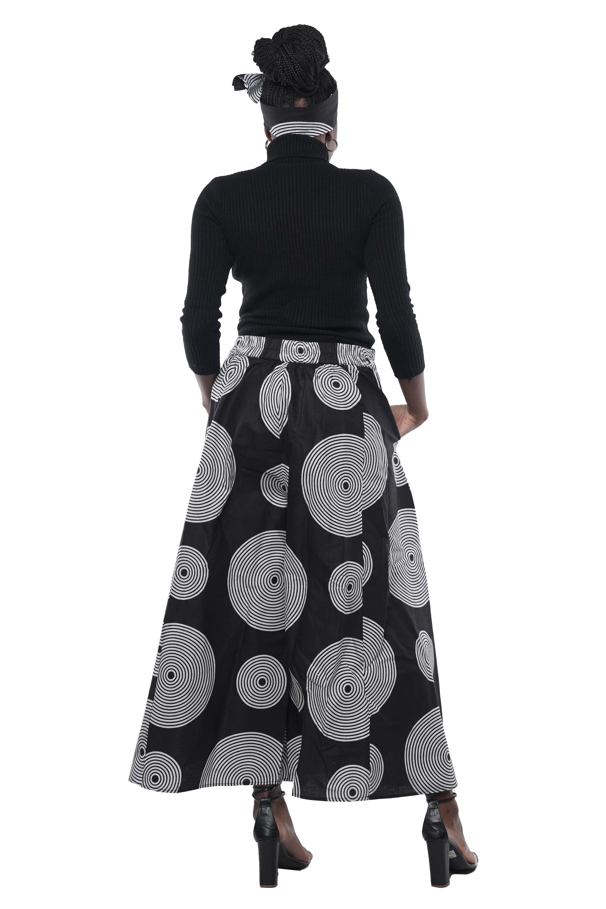 African Palazzo Pants Set w/ Headwrap | Wide Leg Cotton Pants w/ Belts &amp; Pockets, One Size Ankara