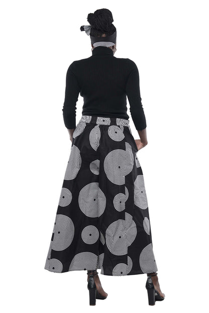 African Palazzo Pants Set w/ Headwrap | Wide Leg Cotton Pants w/ Belts &amp; Pockets, One Size Ankara