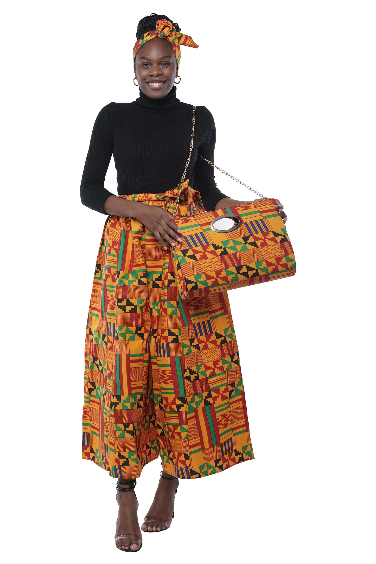 African Wide Palazzo Pants & Matching Handbag Set