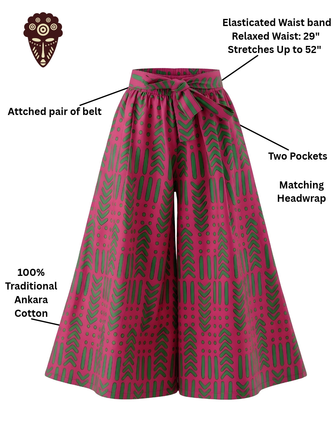 African Wide Palazzo Pants for Women | One Size