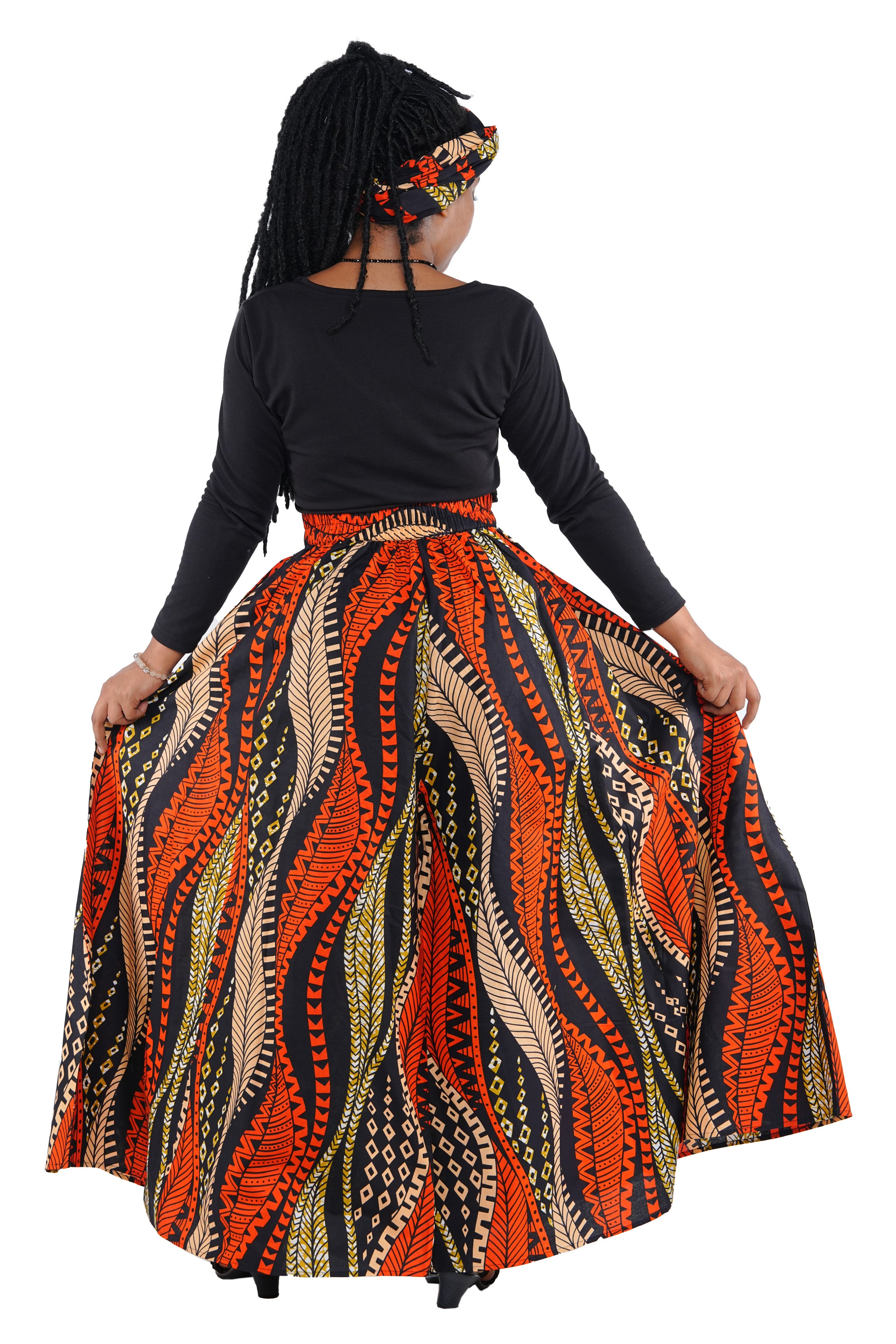 African Palazzo Pants Set w/ Headwrap | Wide Leg Cotton Pants w/ Belts &amp; Pockets, One Size Ankara