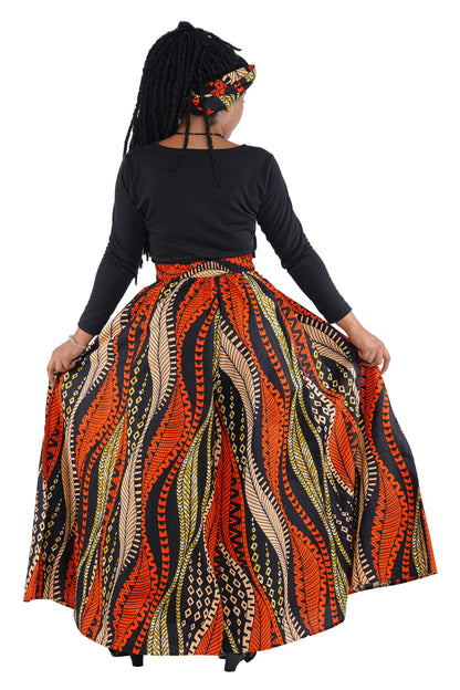 African Palazzo Pants Set w/ Headwrap | Wide Leg Cotton Pants w/ Belts &amp; Pockets, One Size Ankara