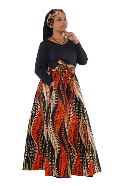 African Palazzo Pants Set w/ Headwrap | Wide Leg Cotton Pants w/ Belts &amp; Pockets, One Size Ankara