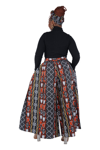 African Palazzo Pants Set w/ Headwrap | Wide Leg Cotton Pants w/ Belts &amp; Pockets, One Size