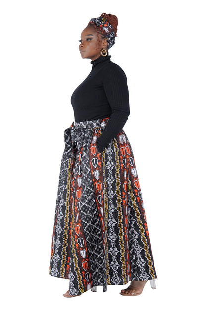 African Palazzo Pants Set w/ Headwrap | Wide Leg Cotton Pants w/ Belts &amp; Pockets, One Size