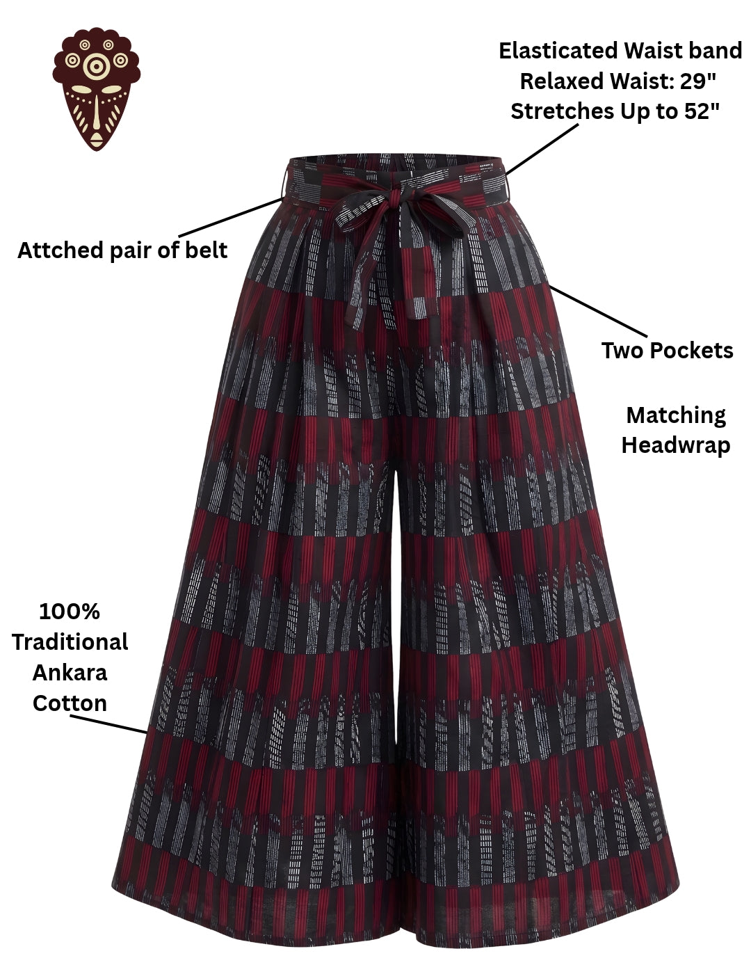 African Wide Palazzo Pants for Women | One Size
