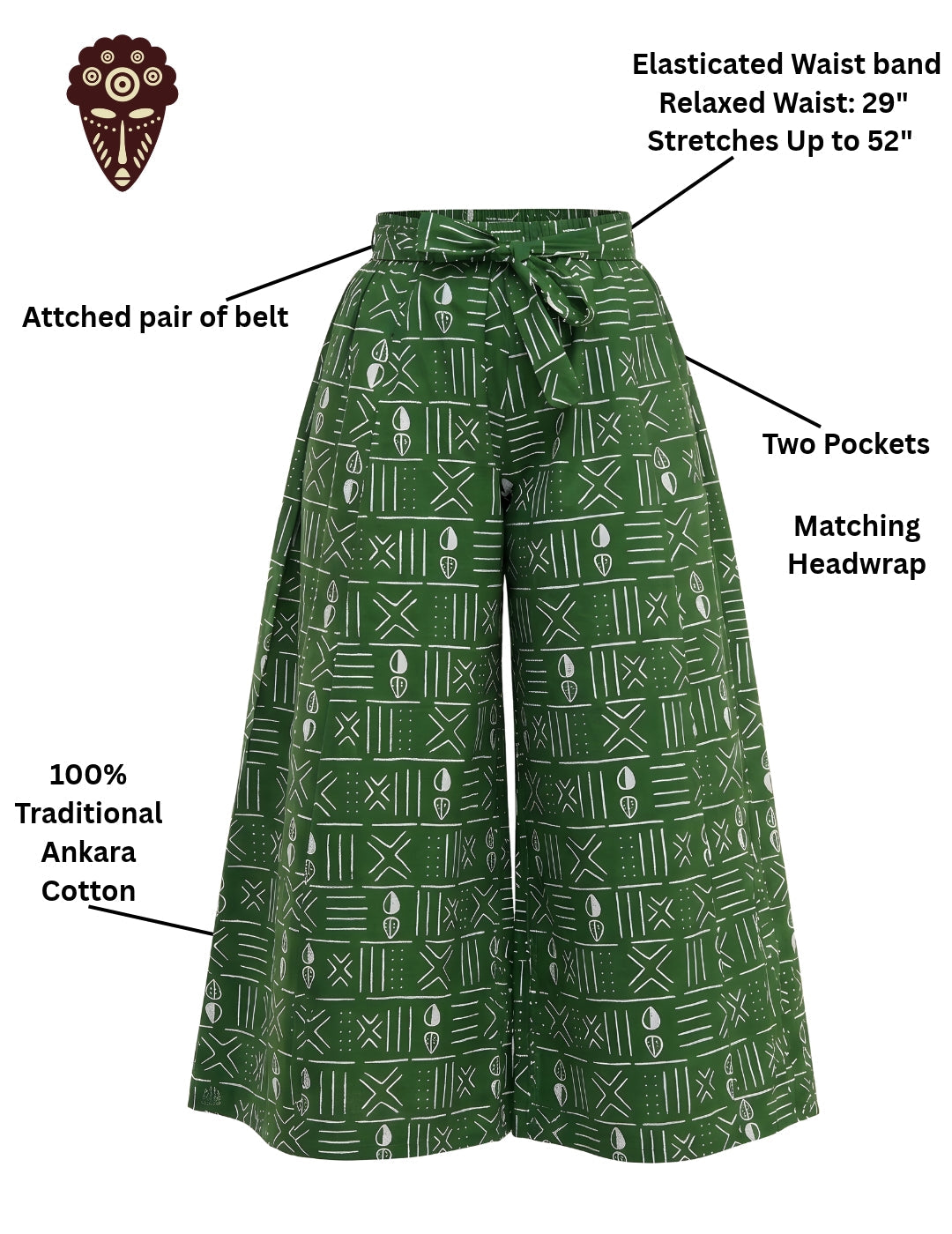 African Wide Palazzo Pants for Women | One Size