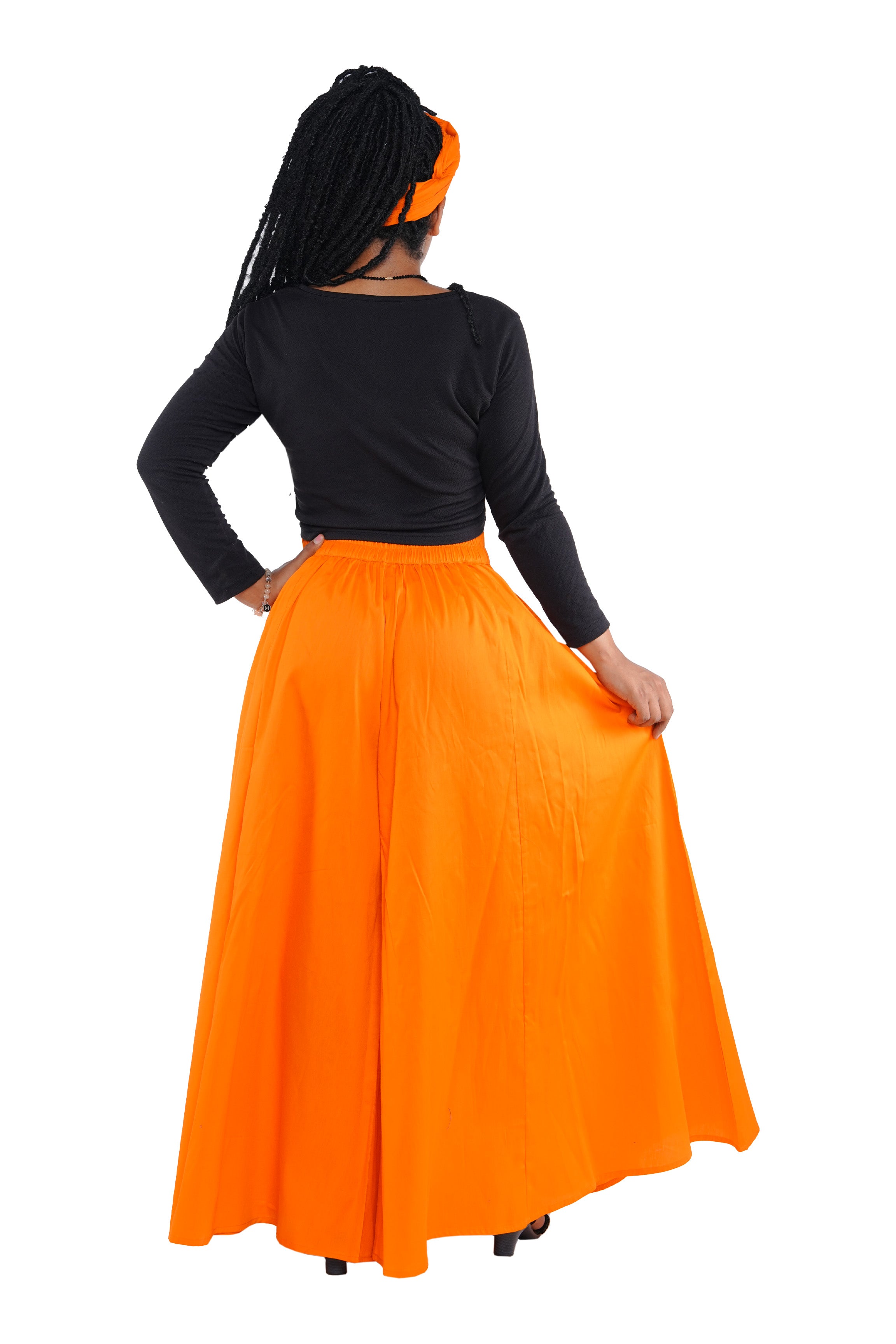 African Palazzo Pants Set w/ Headwrap | Wide Leg Cotton Pants w/ Belts &amp; Pockets, One Size Ankara