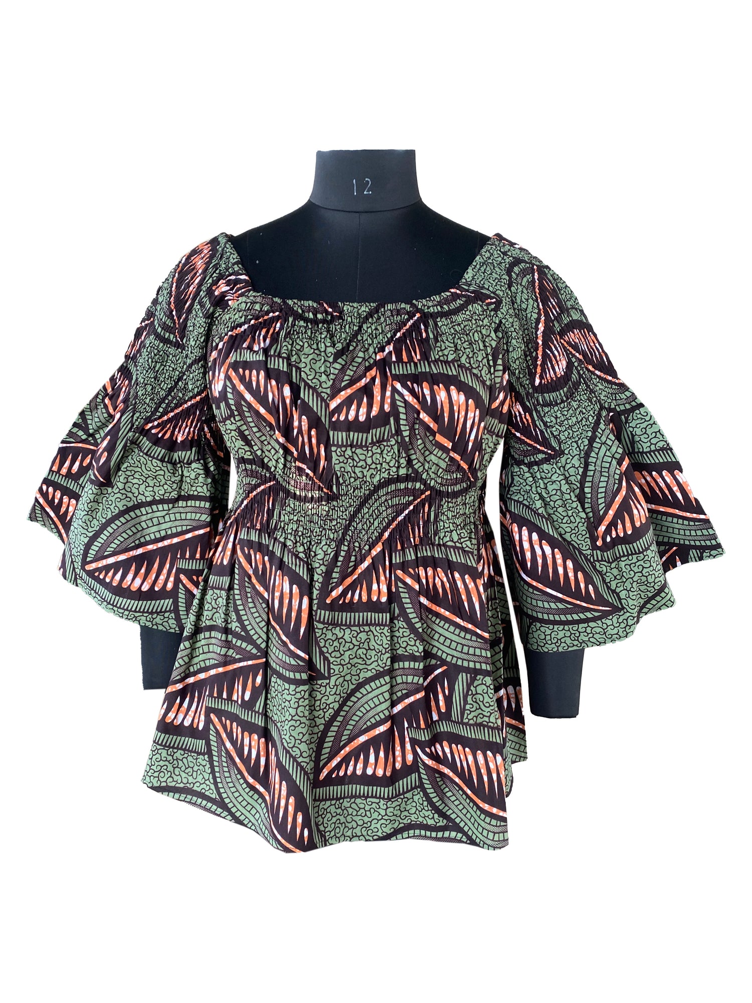 African Smocked Peplum Blouse–One Size,3/4 Sleeve,Ankara Top,Same Day Shipping